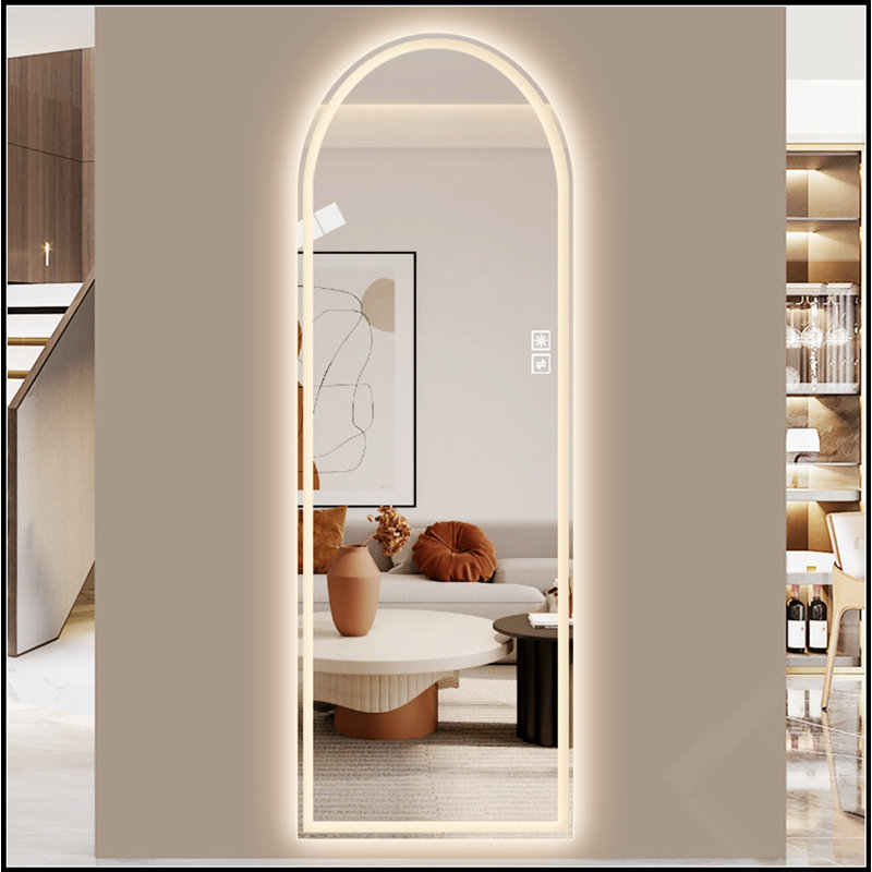 65 X 21 Inch Arch Design LED Full Length Mirror With Dimmable, High Definition, And Explosion-Proof Features, Standing Or Wall-Mounted