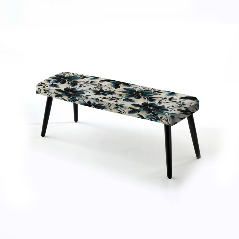 Banc rembourré damassé bleu et blanc Euphony