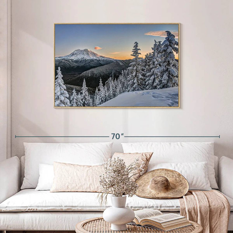 Mont Rainier Sunrise, Cadre flottant en bois naturel, 43 po x 29 po