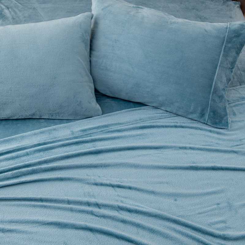 Ultra Soft Micro Plush Velvet Solid Sheet Sets, Blue Surf, King