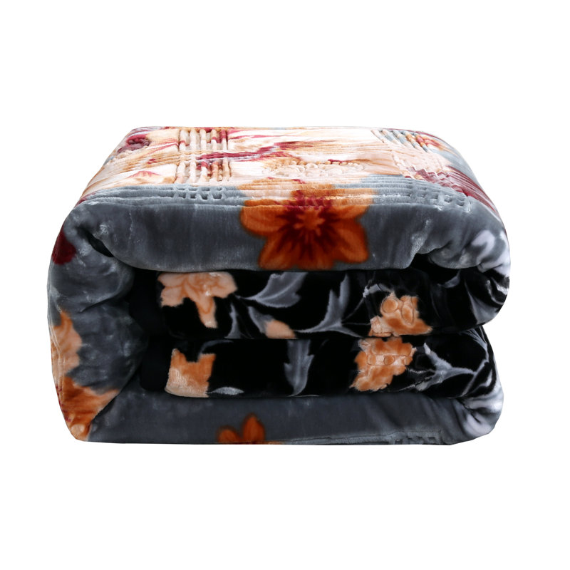 Jeté lourd en peluche, Très grand, Floral, Noir