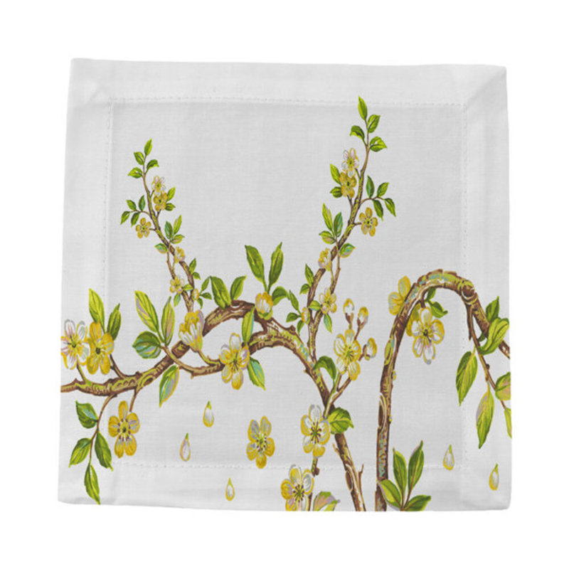 Cherry Blossom Cotton Sateen Cocktail Napkins, Yellow