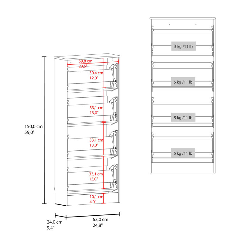 Armoire à chaussures verticale blanche avec portes, Blanc