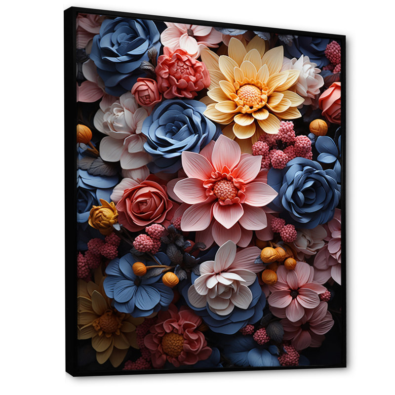 Rose, bleu, Wilflowers Dream I, H 44 po x l 34 po x P 1,5 po, Cadre flottant noir