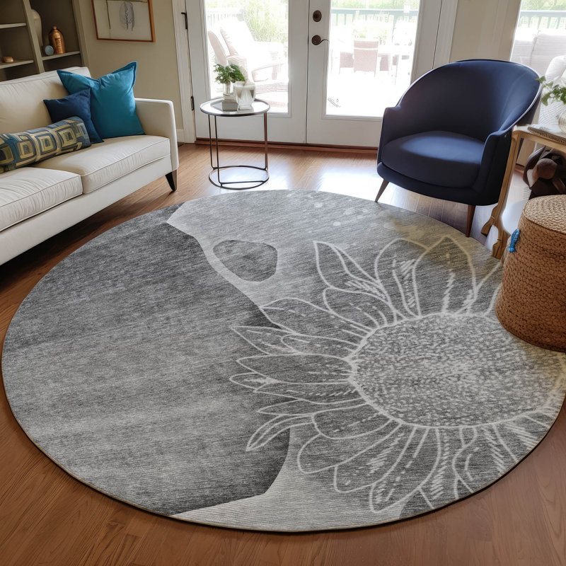 Alta Washable Floral Indoor / Outdoor Rug, Round 8'