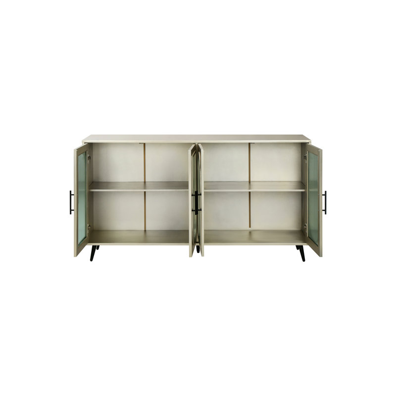 Console de télévision pour téléviseur de 65 pouces et plus - Armoire de rangement en bois avec un accent rétro et des accents dorés dans le salon