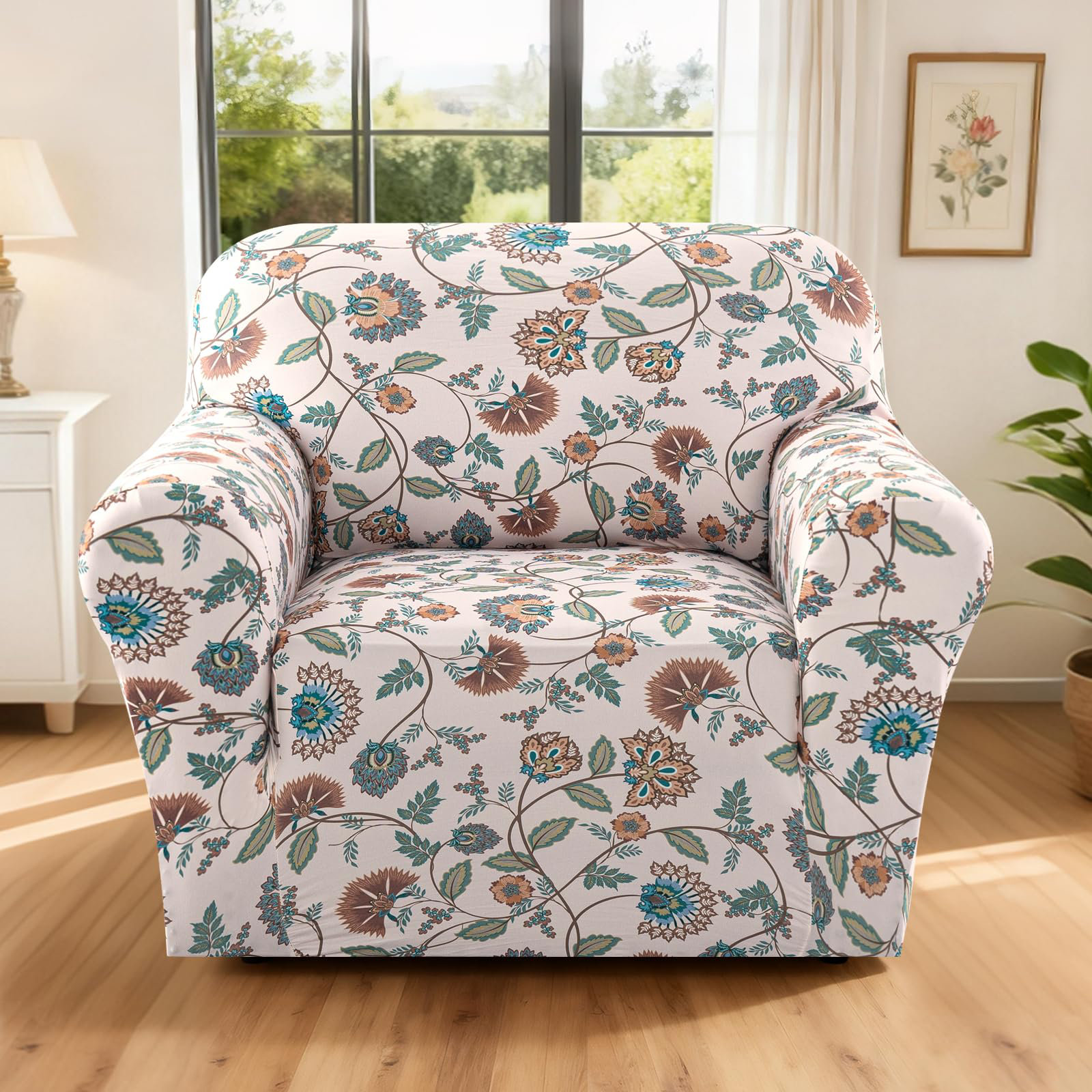 Pattern Chair Covers One Allium Way Stretch Couch Cover, Green And Brown Floral Pattern Sofa ...