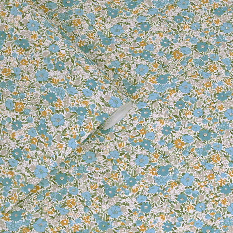 Laura Ashley Loveston Coral Pink Removable Wallpaper, Newport Blue