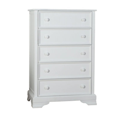 Commode haute Toli, 5 tiroirs avec boutons ronds, bois franc massif