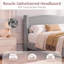 Structure de lit double pleine grandeur, lit plateforme tapissier avec tête de lit ronde douce et pieds cylindriques, robuste et silencieux, aucun sommier requis, assemblage facile, blanc-1296192543-1296192539