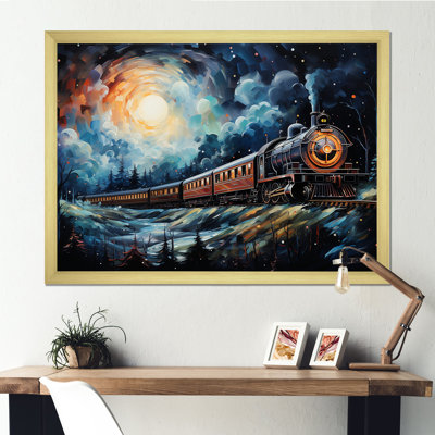 «Orange Moonlight Countryside Train Journey III» - art mural train