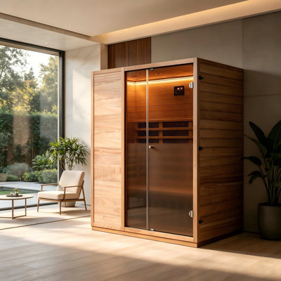 Hongyuan 3-4 Person Indoor Sauna Room with LED Light Bluetooth Low EMF FAR Infrared Sauna In Okoume & Hemlock Wood