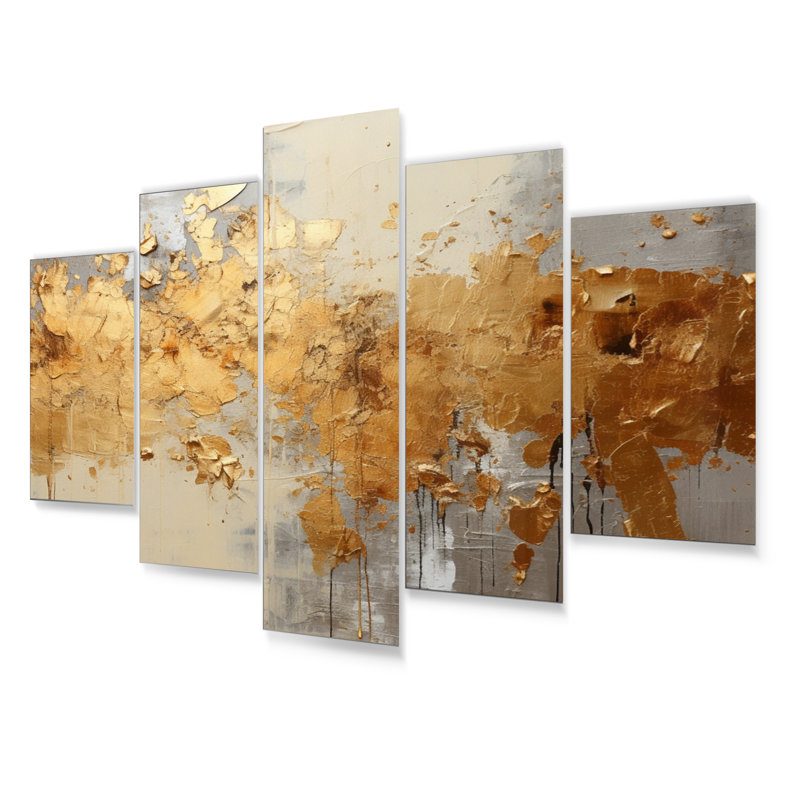 Ensemble de décoration murale Golden Gleam V - Collages abstraits en métal