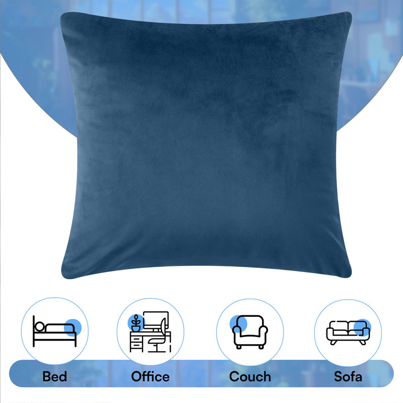 Luxurious Plain Velvet Cushion Covers (Set Of 2), Navy Blue