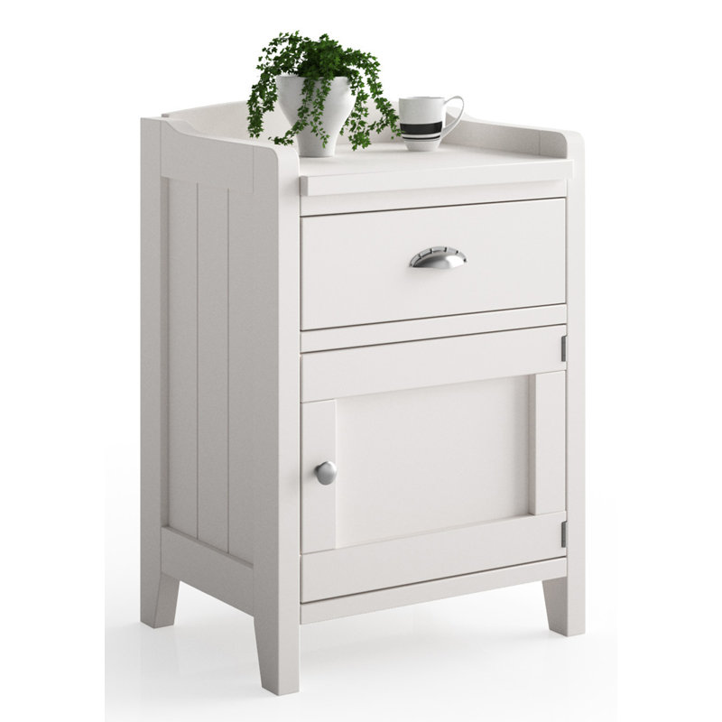 Jessica 48cm W Solid + Manufactured Wood Bedside Table, Distressed White, Right