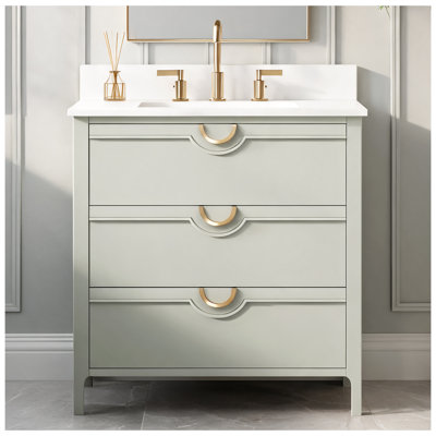 Yulan 30" Single Vanity With Pure White Quartz Top, Pre Assembled
