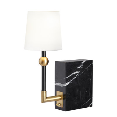 16" Marble Table Lamp With White Shade