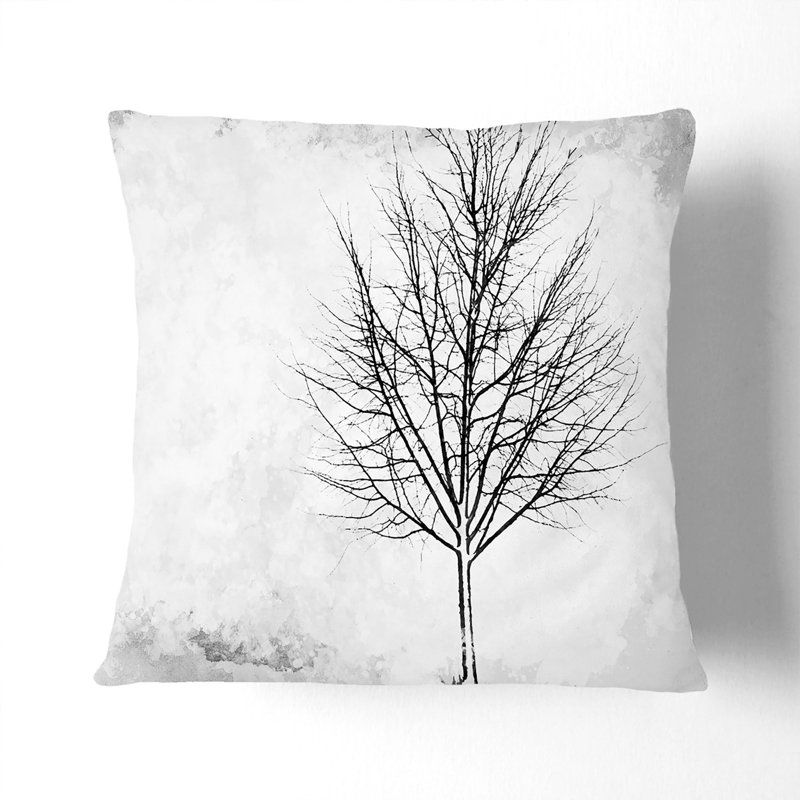 Lone Tree at Winter Cushion with Filling, 55cm H x 55cm W x 20cm D, Black