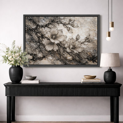 Floral Ink Artwork, Black and White Flowers Pictures, Framed Canvas Giclee Print Wall Art