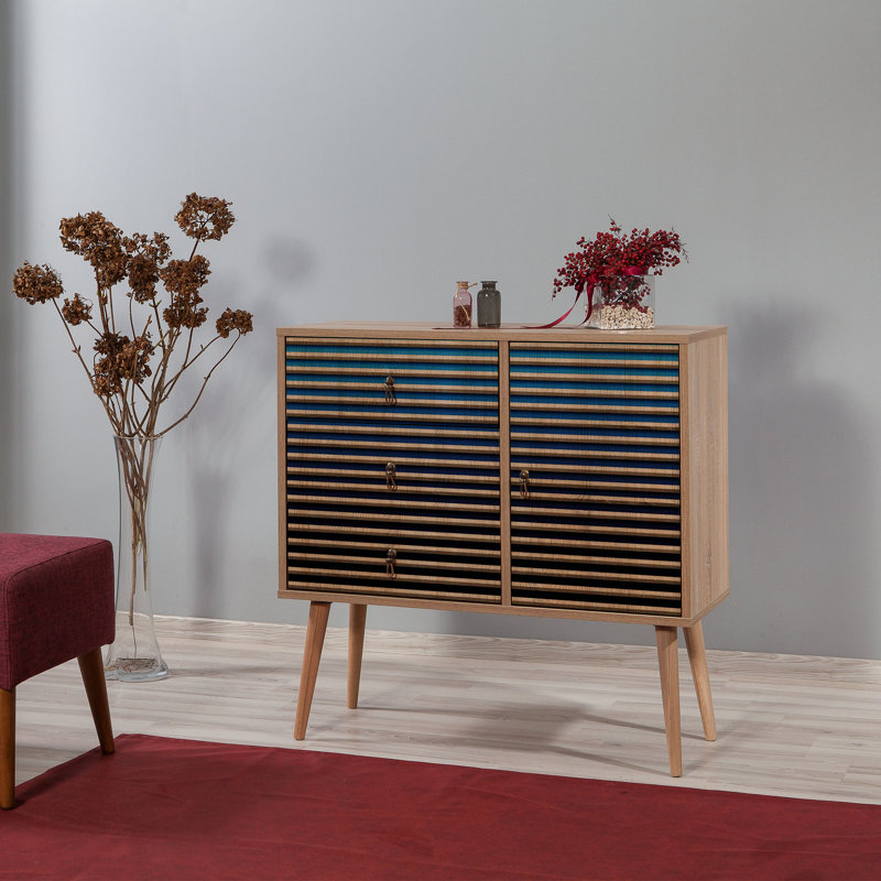 Commode combinée 3 tiroirs l 35,4 "Schulters, Bleu/noir/beige