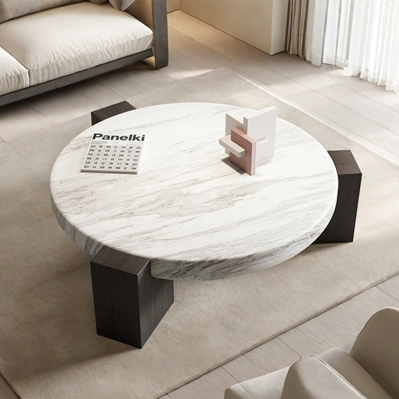 Creative round natural marble coffee table, 11.8" H x 31.5" W x 31.5" D