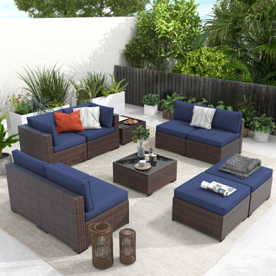 Wicker 8 - Person Modular Patio Conversation Set with Cushions