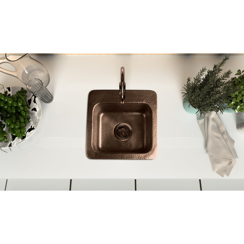 Hand Hammered Baxter Drop-In Single Bowl Bar Prep Sink 15", Copper