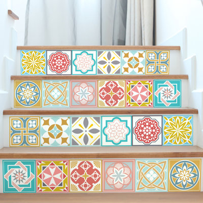 Malia Colourful Tiles Mix Wall Stickers - 15 cm x 15 cm - 24 pcs