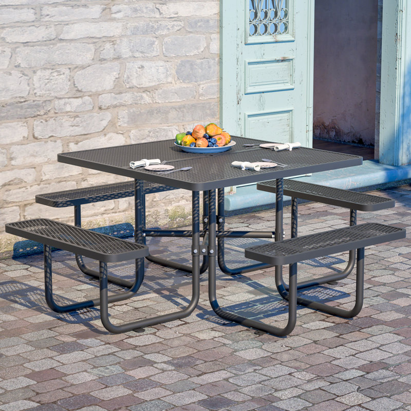 Ensemble de table de pique-nique d'extérieur multifonctionnel pour 6 personnes - Conception durable en fer forgé, idéal pour le jardin, la terrasse, la terrasse et le parc