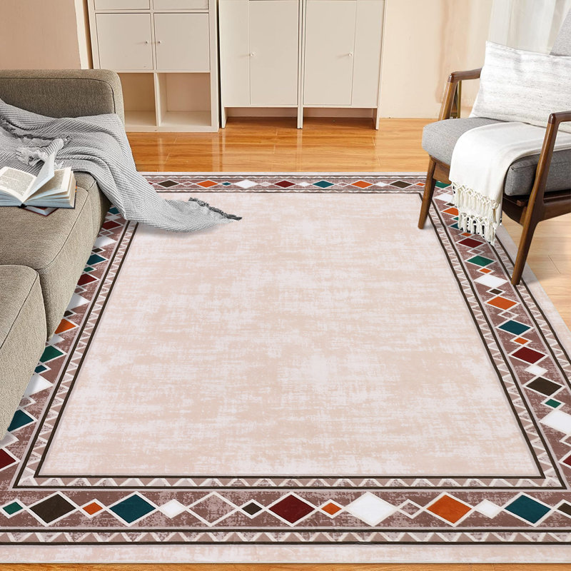 Washable Modern Carpet Chic Bordered Area Rugs for Dining Room, Rectangle 10' x 13'