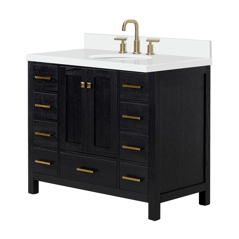 Ensemble de meuble-lavabo simple 43 po Amariani, Chêne noir / laiton satiné, 43"