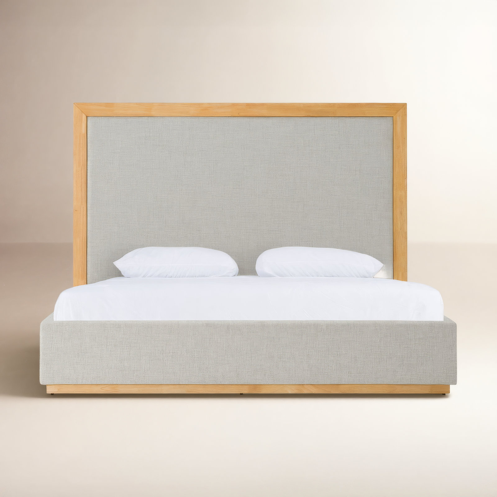 Reanna Upholstered Bed, King, Natural Wood/Gray
