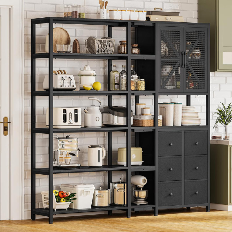 70.9H Bookcase 6 Tier, " Convertible Tall Bookshelf With 6 Fabric Drawers, Black