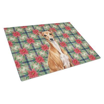 Red Italian Greyhound Christmas PoinsettIas Glass Cutting Board