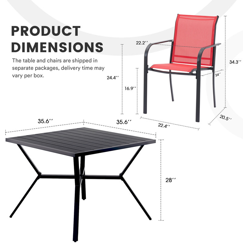 Beitris 4 - Person Patio Dining Set with Square Table, Red/Black