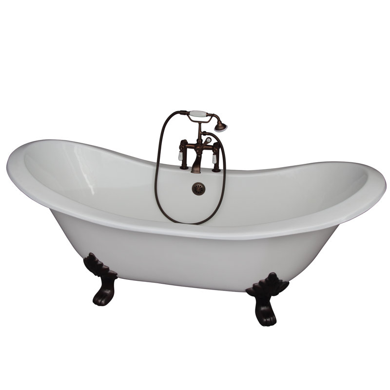 71'' x 30.5'' Soaking Cast Iron Bathtub with Faucet, Oil Rubbed Bronze