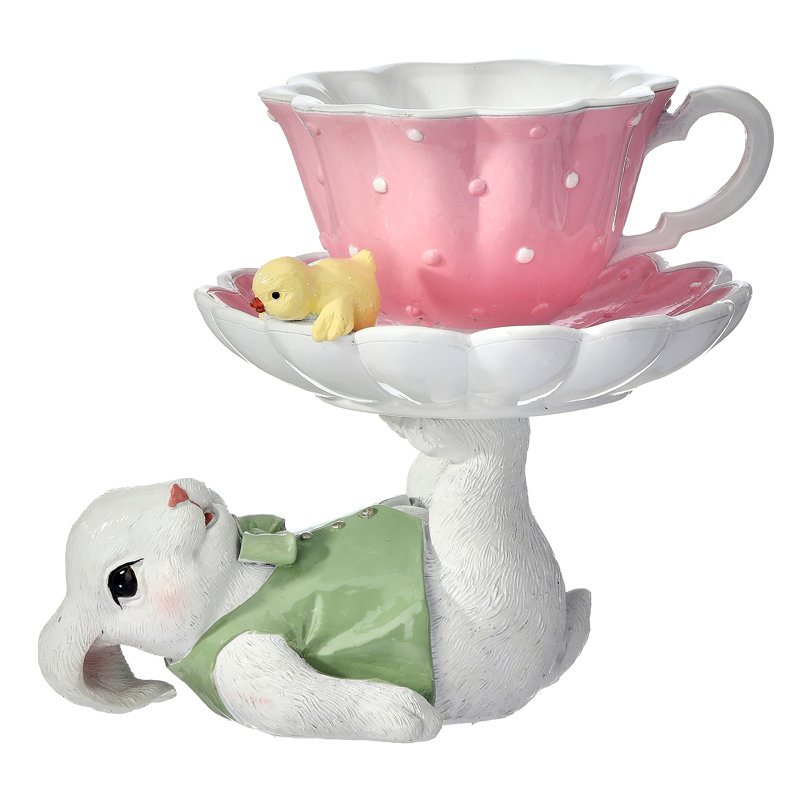 Lapin en résine 6,5 po avec tasse à thé
