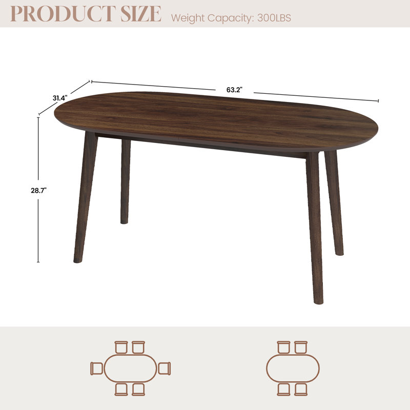 63 Inch Modern Farmhouse Dining Table, Wooden Rectangular Dining Table With Metal Legs For 4 / 6 People For Dining Room, Kitchen, Living Room Walnut