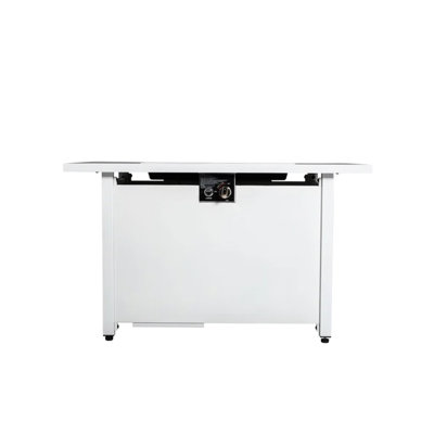 43" Rectangular Fire Pit With Metal Frame & Smoked Glass - 50,000 Heat Stainless Steel White Outdoor Heating Hidden Propane Tank Compartment Gathering Hub