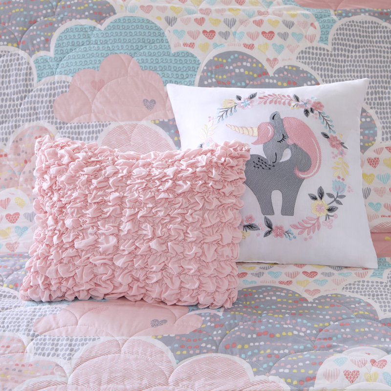 Pink Cotton Twin Reversible Cloud Coverlet Set