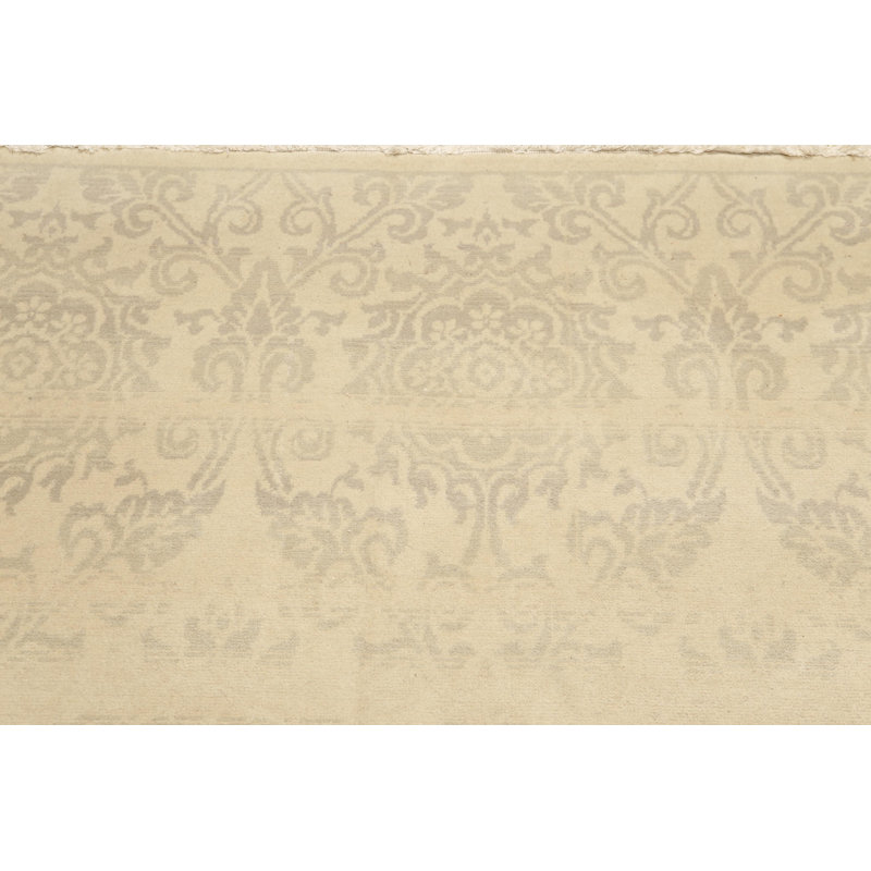 Tapis beige en laine noué à la main de conception unique 6 pi x 9 pi