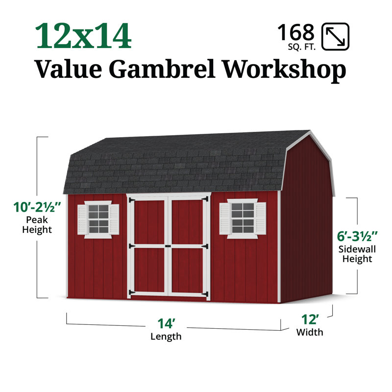 Value Gambrel Workshop Shed, 12x14 Without Floor