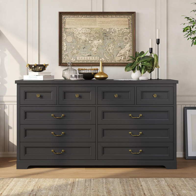 Black Farmhouse Rustic Wood Dresser with Deep Drawers