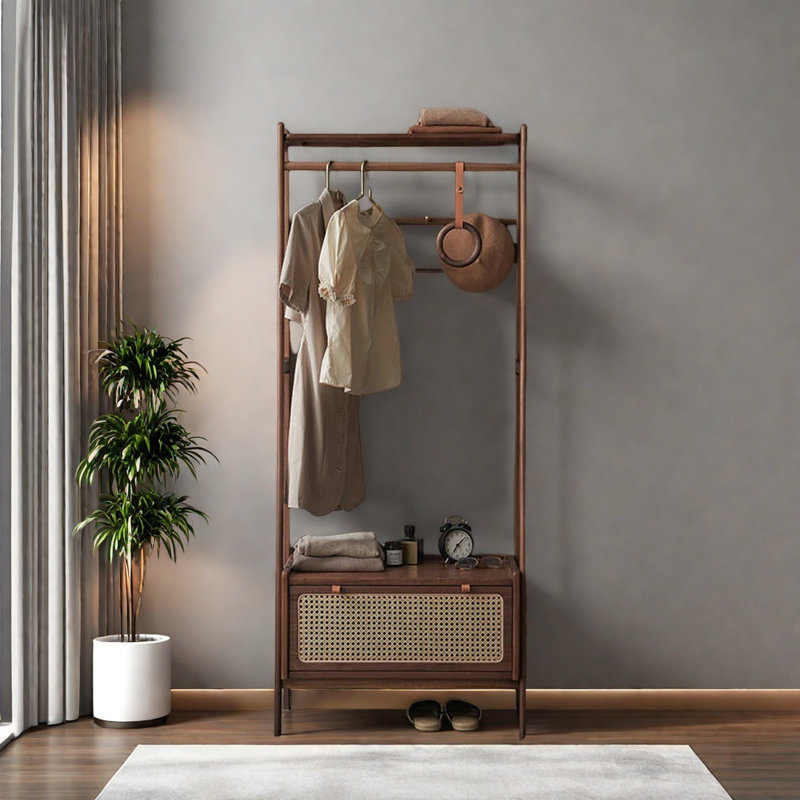 MortiseTenon Coat Rack with Rattan Drawer