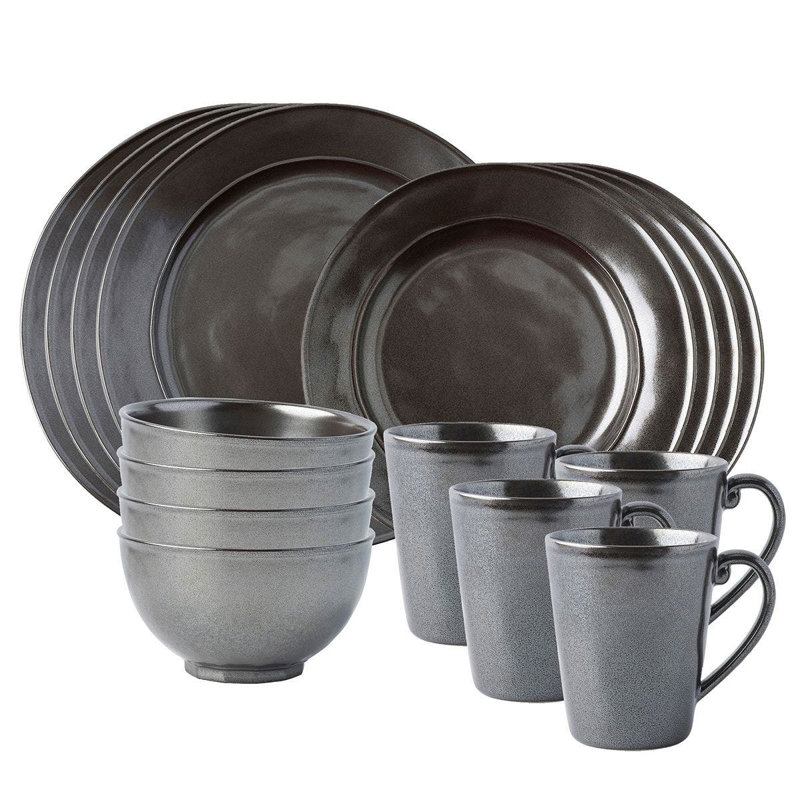 Pewter Stoneware 16 - Piece Place Setting