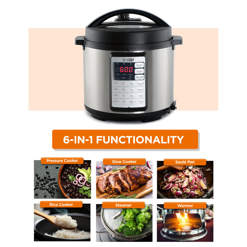 CHK Series Commercial Chef Electric Pressure Cooker 6.3 Quarts, 24-Hour Preset Timer, Stainless Steel Interior