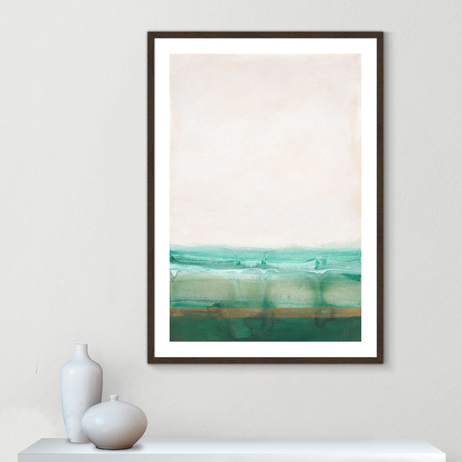 Franke "Emerald Shores" Print by Filippo Ioco, Walnut Wood Framed Paper, 41.5" H x 29.5" W x 0.75" D