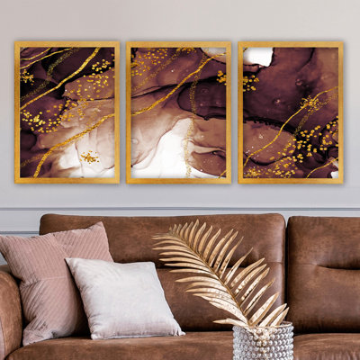 Ensemble de 3 peintures élégantes encadrées décoratives, 13,8 x 17,7 pouces chacune | 100% panneau de fibres à densité moyenne avec cadre en plastique durable, épaisseur: 0,8 pouce | Parfait pour la décoration intérieure, le salon et l'esthétique de bureau