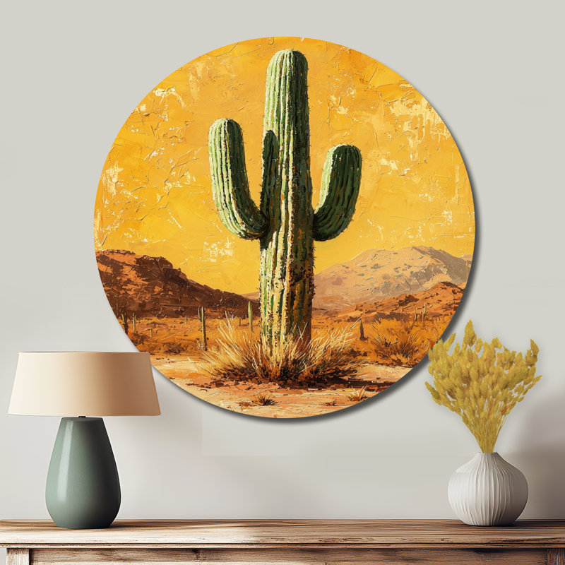 Marrit - art mural rond en métal pour salon Cactus, H 23 po x l 23 po