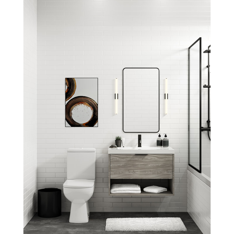 Modo 48" W Wall Mounted Single Bathroom Vanity, Matte White/8" Widespread, Matte Black, Nimbus